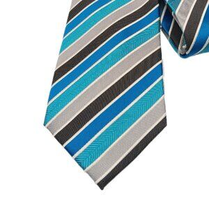 Croft & Barrow Chevron Stripe Tie Men’s 60.25” Blue Gray Silk Cotton Classic New